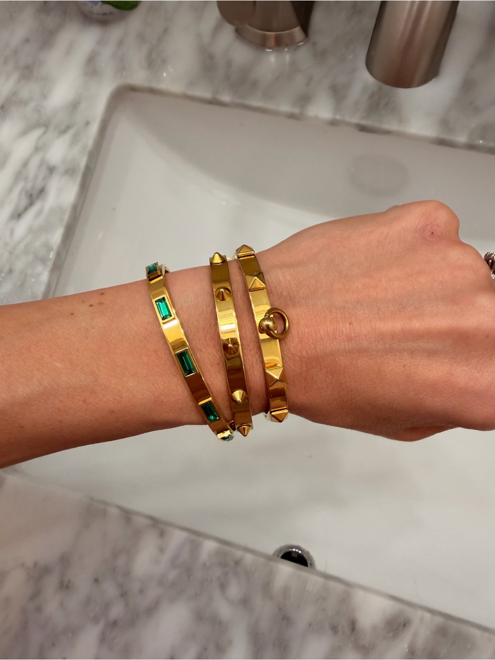 Artizan Joyeria Gold & Emerald Bangles Set Of 3